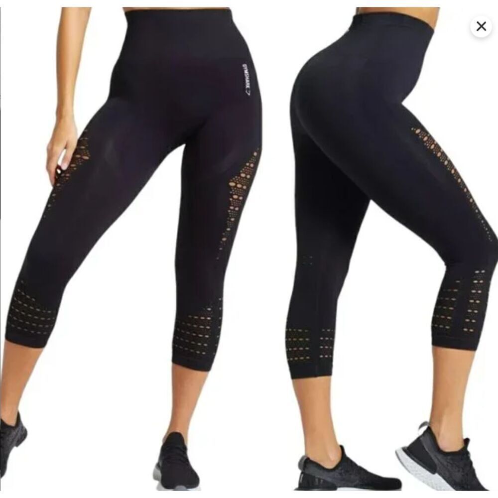 Gymshark Energy+ Seamless Cropped Mesh Leggings Contoured Black Small